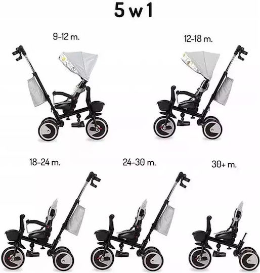 Momi Kids Tricycle Bicycle Invidia Convertible with Storage Space, Tent & Parental Handle for 9+ Months Gray