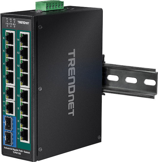 Trendnet TI-PG162 Unmanaged L2 PoE+ Switch with 14 Gigabit (1Gbps) Ethernet Ports and 2 SFP Ports