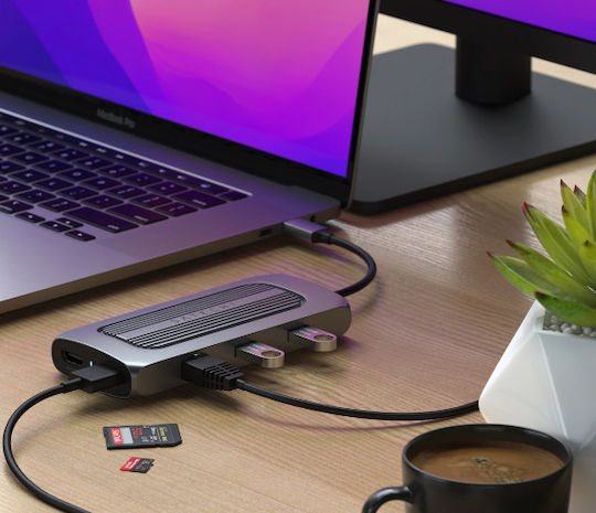 Satechi USB-C Docking Station with HDMI 4K PD Ethernet and Support for 2 Monitors Gray (ST-UCMXAM)