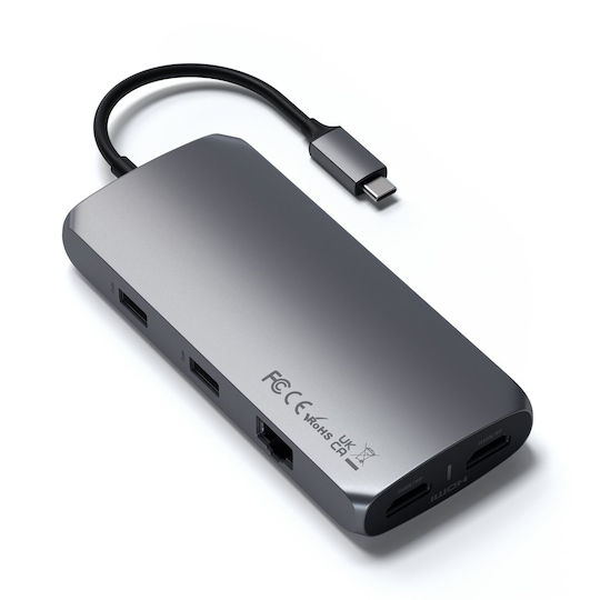 Satechi USB-C Docking Station with HDMI 4K PD Ethernet and Support for 2 Monitors Gray (ST-UCMXAM)