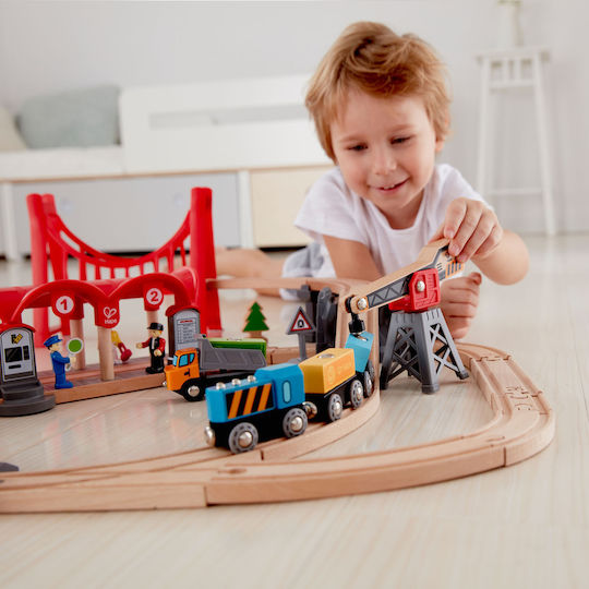Hape Busy City Rail Set with Train made of Wood for 3+ years+ Years