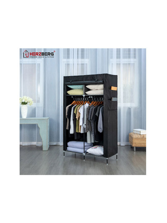 Herzberg Fabric Wardrobe with Zipper and Shelf In Black Colour 108x45x170cm -BLACK