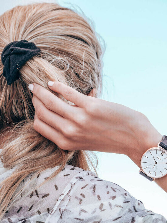 Jcou Grace Γυναικείο Ρολόι 38mm Μπαταρίας με Μαύρο Δερμάτινο Λουράκι