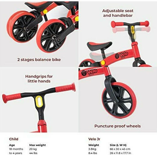 Y Volution Παιδικό Ποδήλατο Ισορροπίας Velo Refresh Κόκκινο