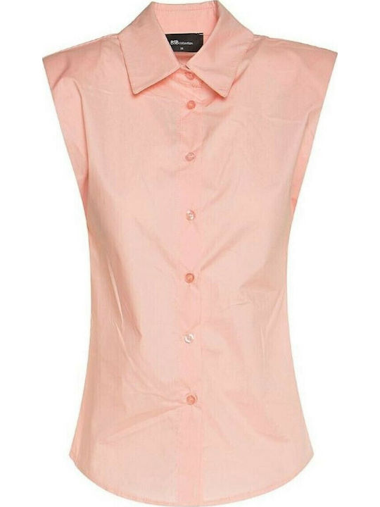 Ärmellos Damen Hemd Rosa Monochrom