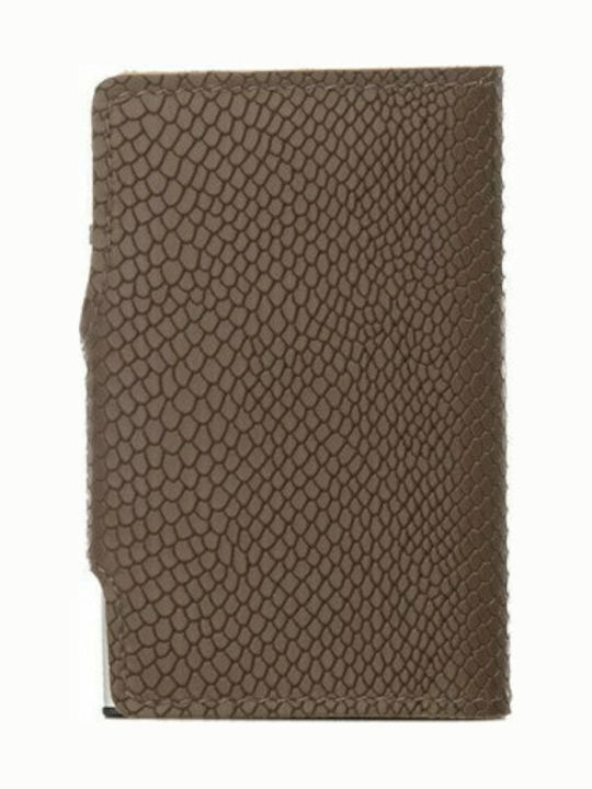 Click & Slide Leather Men's Wallet Cards with RFID and Slide Mechanism Khaki