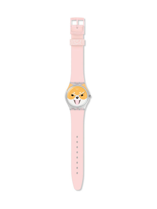 Swatch Akita Inu Watch with Pink Rubber Strap