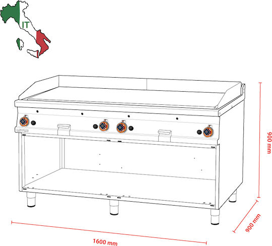 Lotus LPG Commercial Flat Top Griddle 160x90x90cm 36kW with Flat Chrome Plate