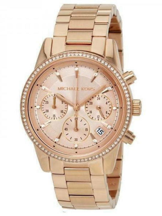 Michael Kors Ritz Γυναικείο Ρολόι 37mm Χρονογράφος Μπαταρίας με Ροζ Χρυσό Μεταλλικό Μπρασελέ