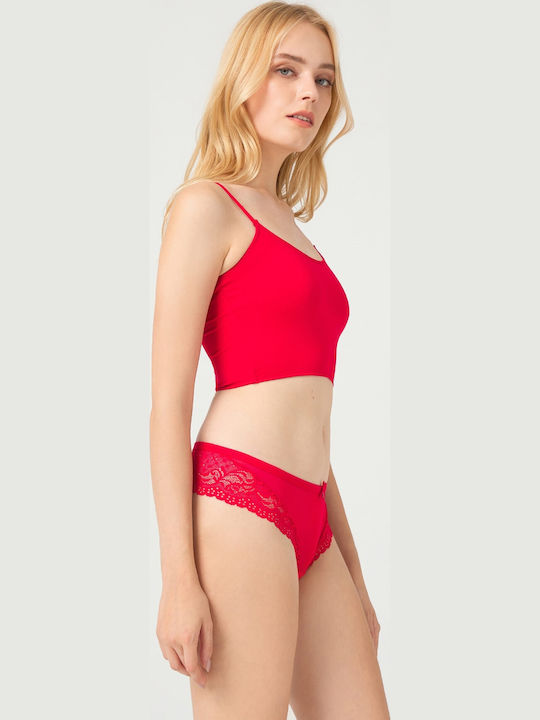 Women's String with Lace Red