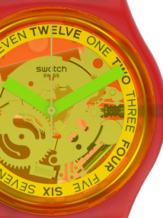 Swatch Retro-Rosso Γυναικείο Ρολόι 34mm Μπαταρίας με Κόκκινο Καουτσούκ Λουράκι