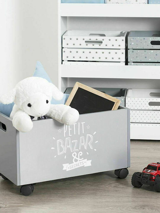 Atmosphera Kids Wooden Toy Storage Box Roulettes Trunk Gray 48x28x28cm