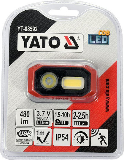 Yato Επαναφορτιζόμενος Φακός Κεφαλής LED IP54 Διπλής Λειτουργίας με Μέγιστη Φωτεινότητα 480lm Ενσωματωμένη