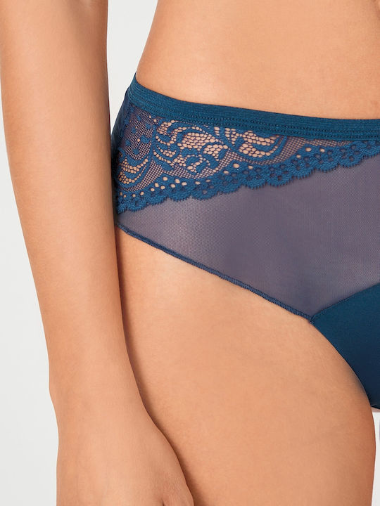 Women's String with Lace Petrol
