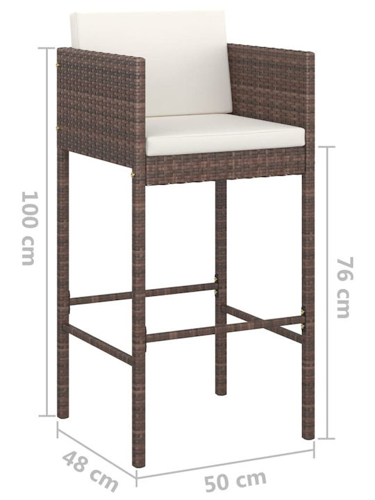 Garden Bar Stool Outdoor Rattan with Brown Cushion 4 Pieces 50x48x100cm