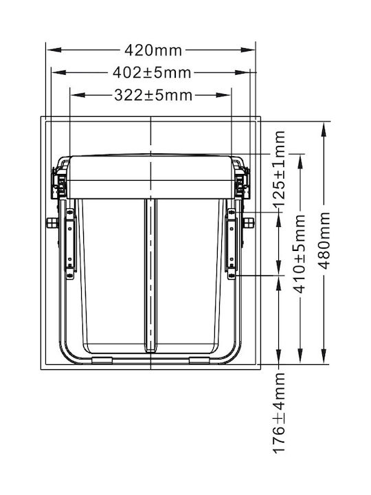 Recycling Waste Bin for Cabinet Plastic Grey 40L 151-JC606MSL