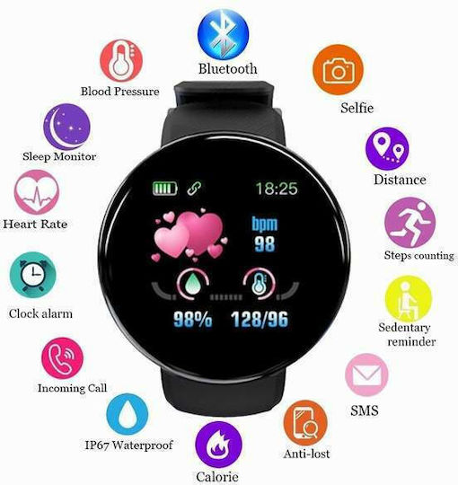 D18 Smartwatch with Heart Rate Monitor (Black)
