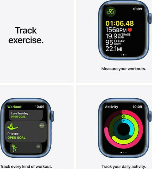 Apple Watch Series 7 Aluminium 45mm Wasserdicht mit Pulsmesser (Blue)