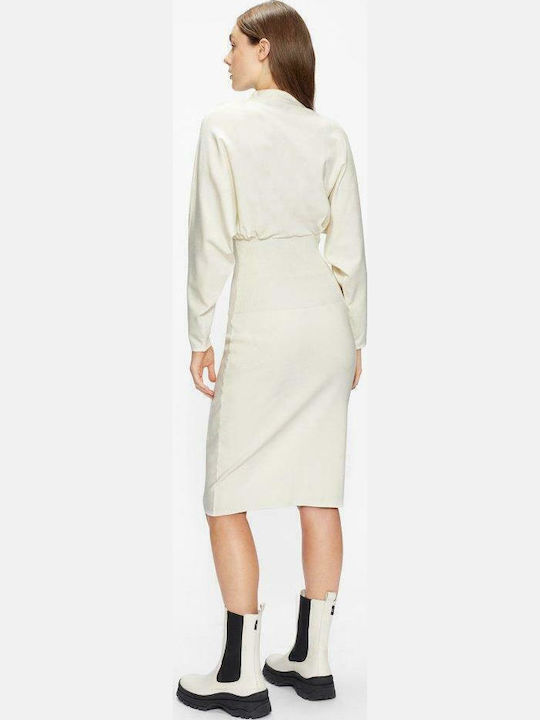 Midi Dress Turtleneck White