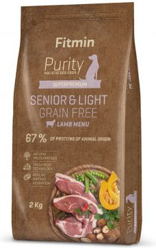 Fitmin Purity Senior & Light 2kg Dry Food Diet, Grain-Free for Senior Dogs with Lamb, Rice and Reindeer