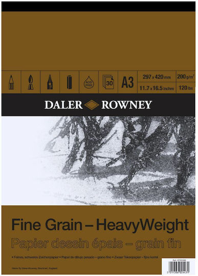 Daler Rowney Μπλοκ Σχεδίου Fine Grain Heavyweight Α3 200gr 30 Φύλλα A3 29.7x42cm