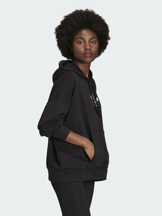 Lang Damen Sweatshirt Kapuzen Schwarz