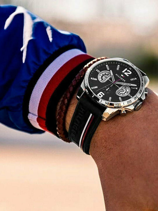 Tommy Hilfiger Decker Men's Watch 46mm Chronograph Battery with Black Rubber Strap