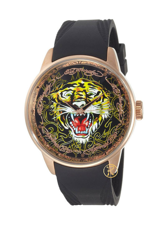 Ed Hardy Uhr Batterie mit Schwarz Kautschukarmband