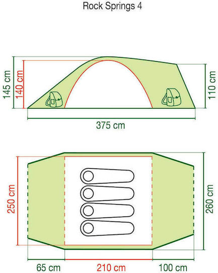 Coleman Rock Springs 4 Camping Tent Igloo Green With Double Cloth 4 Seasons For 4 People 375x260x140cm