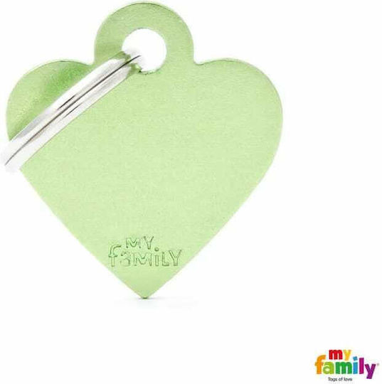 My Family Basic Dog ID Tag Heart Green Metallic Personalized