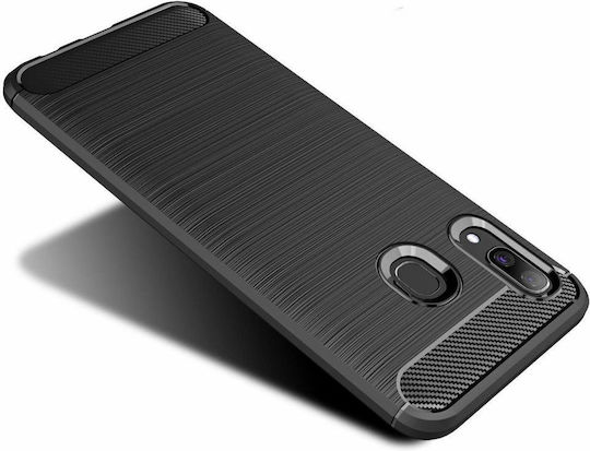 Hurtel Carbon Fiber Brushed Back Cover Silicone Black (Galaxy A40)