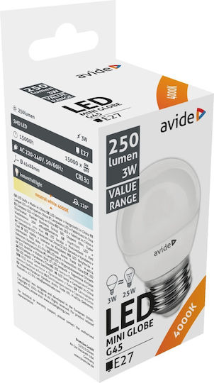 Avide ABBMG27NW-7W LED Bulb 7W for Socket E27 and Shape G45 Natural White 630lm
