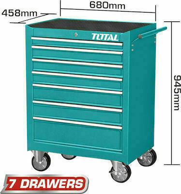 Total Wheeled Metallic Tool Carrier with 7 Drawers W68xD45.8xH94.5cm