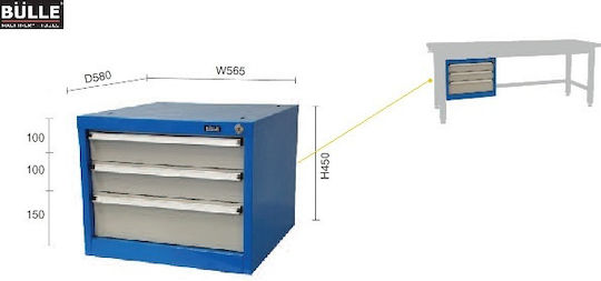 Bulle Metallic Tool Carrier with 3 Drawers W58xD56.5xH45cm DR 35-3