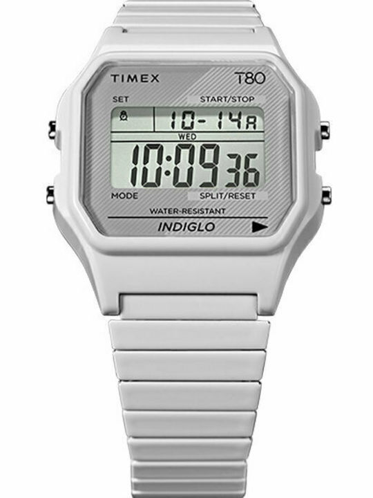 Timex T80 Digital Men's Watch 34mm Battery Chronograph White