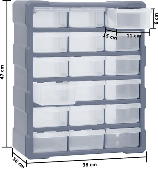 vidaXL Συρταριέρα Εργαλείων Plastic with 18 Drawers W38xD16xH47cm Organization Drawer