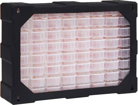 vidaXL Plastic Tool Box Drawers with 64 Stackable Sorters W52xL16xH37.5cm