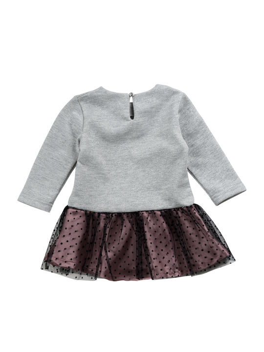 Babylon Kids Dress Tulle Polka Dot Long Sleeve Gray