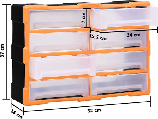 vidaXL Plastic Tool Box Drawer with 8 Drawers 52W x 16L x 37H cm