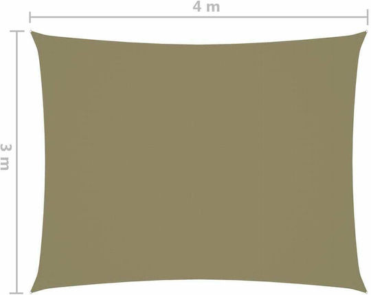 vidaXL Rectangular Shade Sail Beige With Hoop & with PU Coating 3x4m Rectangle made of Oxford fabric