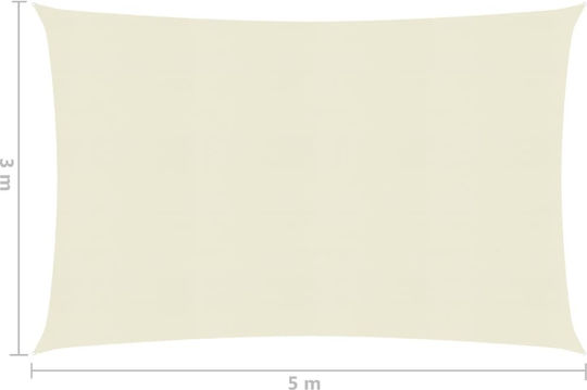 vidaXL Rectangular Shade Sail Ecru With Hoop 3x5m 160gr/m² made of HDPE 160gr/m²