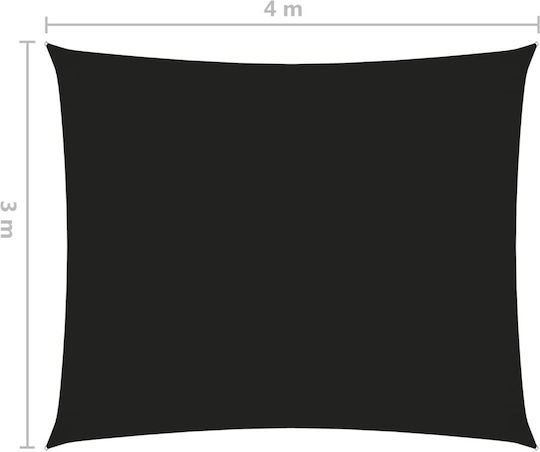 vidaXL Rectangular Shade Sail Black With Hoop & with PU Coating 3x4m Rectangle made of Oxford fabric