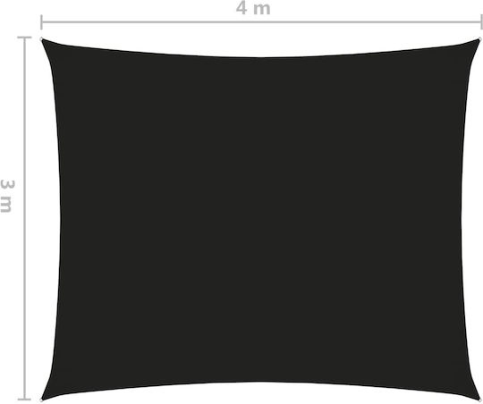 vidaXL Rectangular Shade Sail Black With Hoop & with PU Coating 3x4m Rectangle made of Oxford fabric