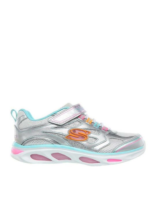 Lighted Bungee & Strap Παιδικά Sneakers με Σκρατς & Φωτάκια Ασημί