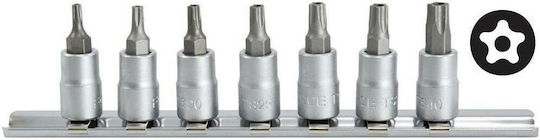 Force Set Sockets 1/4" Torx with Hole Walnut with Torx Head and Socket 1/4'' T10 / T15 / T20 / T25 / T27 / T30 / T40x55mm / 65mm / 70mm 7pcs