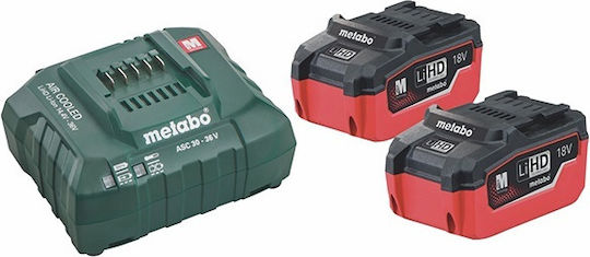 Metabo Set 2 Tool Batteries Lithium 18V Capacity 5.5Ah with Charger