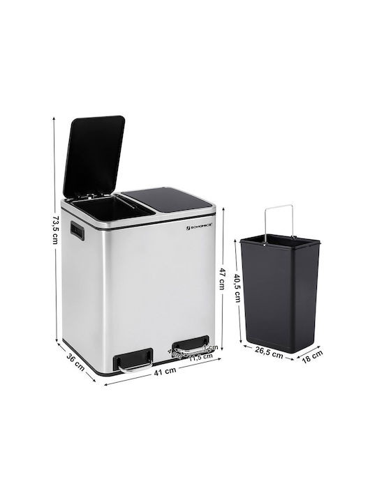 Songmics Waste Bin Waste made of Stainless Steel with Pedal Silver 30lt 1pcs