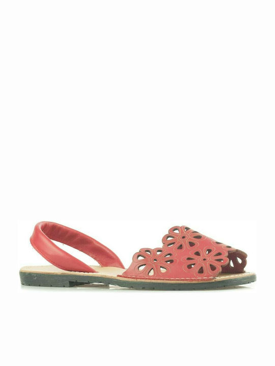 Adam's Shoes Leather Women's Flat Sandals in Red Color