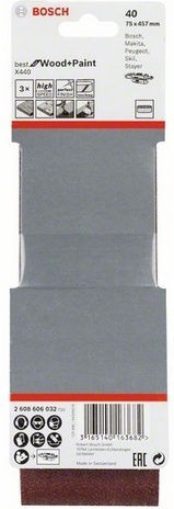 Bosch X440 Sanding Belt K40 75x457mm Set 3pcs