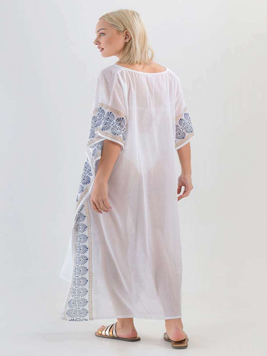 Ble Resort Collection Feminin Lung Caftan de Plajă Alb